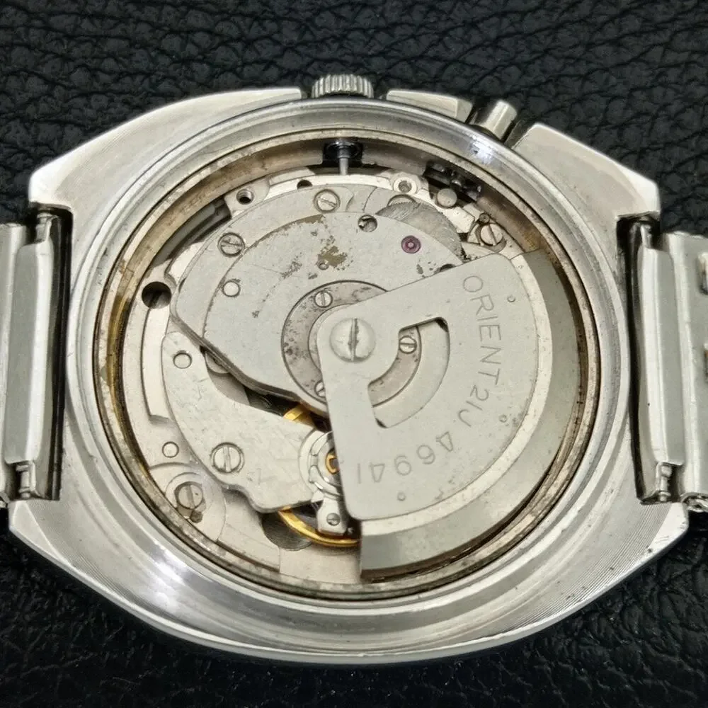Vintage 1987 Square Orient Automatic Mens Silver Watch W/daydate & Black accents